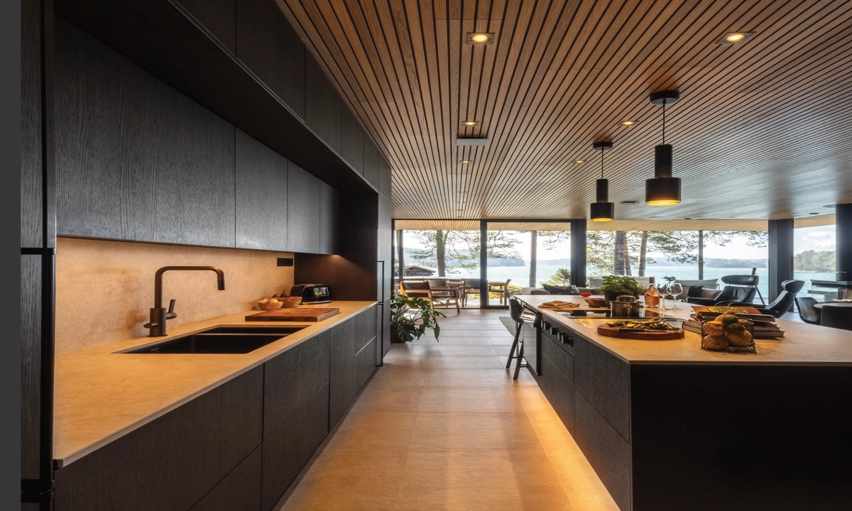 Lineawood ceiling in a lakeside living space
